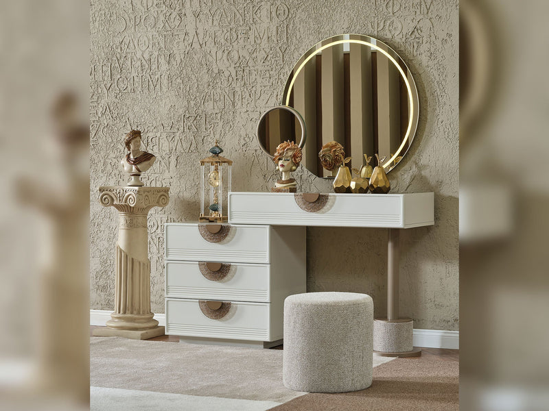 Prag Max Bedroom (Queen Frame With Headboard & Dresser With Mirror & Ottoman & 2 Nightstand) - 200-MAX-PRA-150-QB-SET
