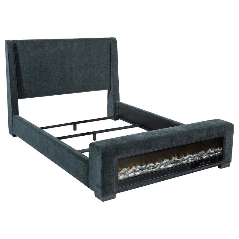 Preston Upholstered Eastern King Audio Flame Visualizer Bed Dark Blue - 305821KE