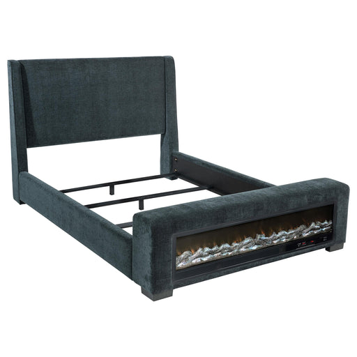 Preston Upholstered Queen Audio Flame Visualizer Bed Dark Blue - 305821Q