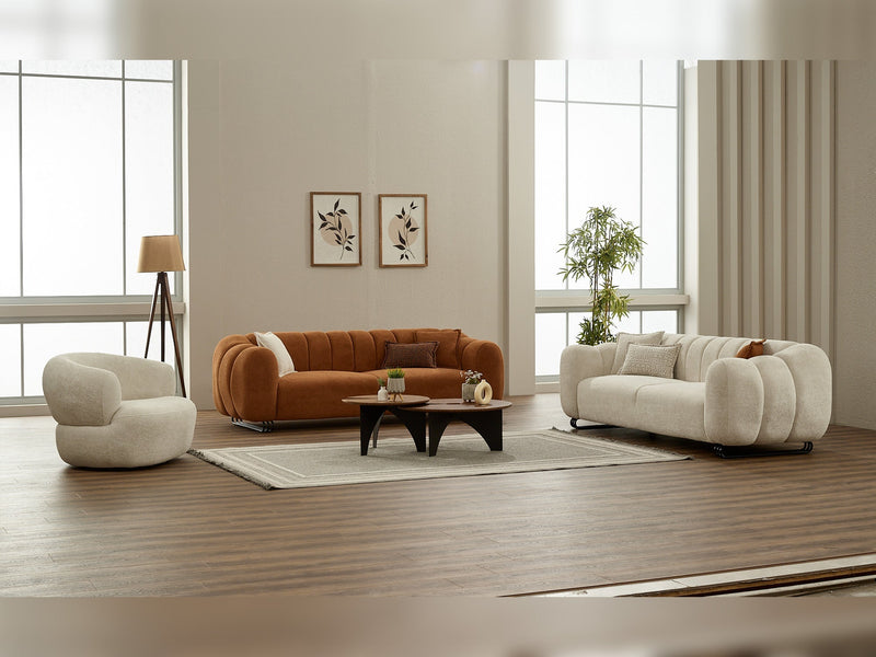 Puffy 3-pieces (Sofa & Loveseat & Chair) Livingroom Set in Cream - Brown - 200-SIM-PUF-ERATO08-ERATO07-321