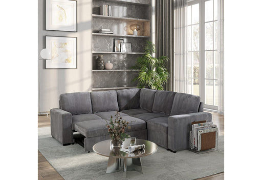 U2660 Grey Sectional W/O Chaise And W/ Pullout Sofa Bed - U2660-6-GREY-SECTIONAL W/O CHAISE AND W/ PULLOUT