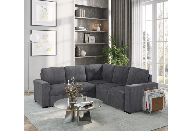 U2660 Grey Sectional W/O Chaise And W/ Pullout Sofa Bed - U2660-6-GREY-SECTIONAL W/O CHAISE AND W/ PULLOUT