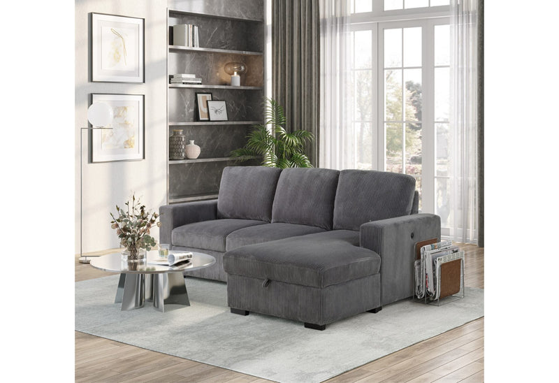 U2660 Grey L Sofa Bed Sectional With Pullout - U2660-4-GREY-L SECTIONAL W/ PULLOUT