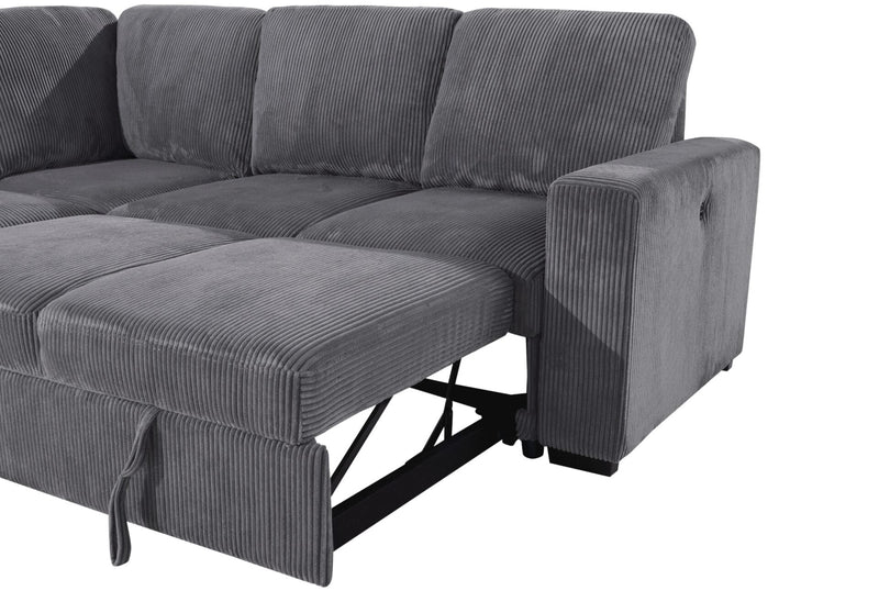 U2660 Grey Sectional W/Pull Out Sofa Bed - U2660-1-GREY-SECTIONAL W/ PULLOUT
