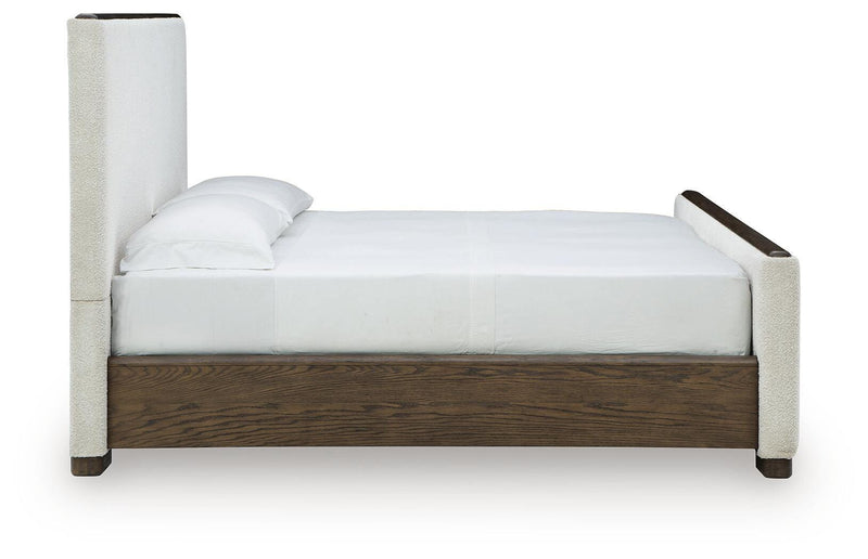 Radkin Burnished Brown Queen Upholstered Panel Bed - PCB843B2