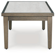 Rainier Ranch Outdoor Loveseat and 2 Chairs with Coffee Table in Brown/Beige from Ashley - DMV Furniture