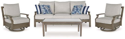 Rainier Ranch Outdoor Sofa and 2 Chairs with Coffee Table in Brown/Beige from Ashley - DMV Furniture