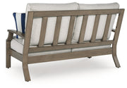 Rainier Ranch Outdoor Sofa and Loveseat in Brown/Beige from Ashley - DMV Furniture