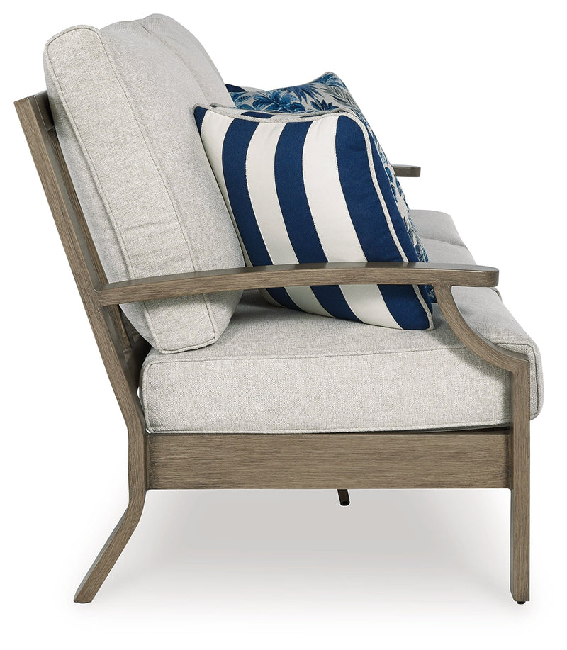 Rainier Ranch Outdoor Sofa and Loveseat in Brown/Beige from Ashley - DMV Furniture