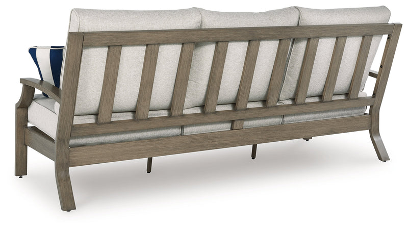 Rainier Ranch Outdoor Sofa and Loveseat in Brown/Beige from Ashley - DMV Furniture