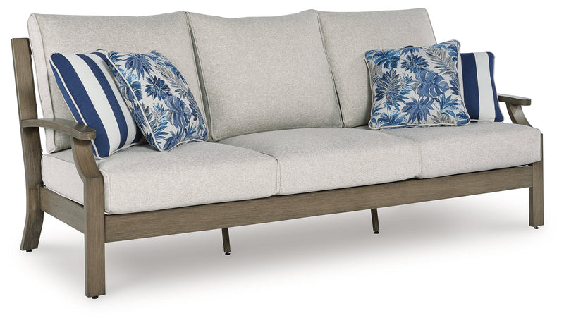 Rainier Ranch Outdoor Sofa and Loveseat with Coffee Table in Brown/Beige from Ashley - DMV Furniture