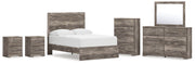 Ralinksi Full Panel Bed with Mirrored Dresser, Chest and 2 Nightstands in Gray from Ashley - DMV Furniture