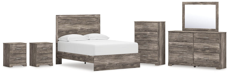 Ralinksi Full Panel Bed with Mirrored Dresser, Chest and 2 Nightstands in Gray from Ashley - DMV Furniture
