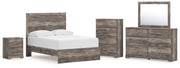Ralinksi Full Panel Bed with Mirrored Dresser, Chest and Nightstand in Gray from Ashley - DMV Furniture