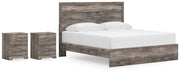 Ralinksi King Panel Bed with 2 Nightstands in Gray from Ashley - DMV Furniture