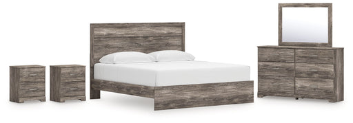 Ralinksi King Panel Bed with Mirrored Dresser and 2 Nightstands in Gray from Ashley - DMV Furniture