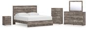 Ralinksi King Panel Bed with Mirrored Dresser, Chest and Nightstand in Gray from Ashley - DMV Furniture