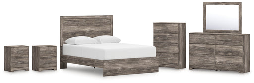 Ralinksi Queen Panel Bed with Mirrored Dresser, Chest and 2 Nightstands in Gray from Ashley - DMV Furniture