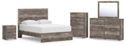 Ralinksi Queen Panel Bed with Mirrored Dresser, Chest and Nightstand in Gray from Ashley - DMV Furniture