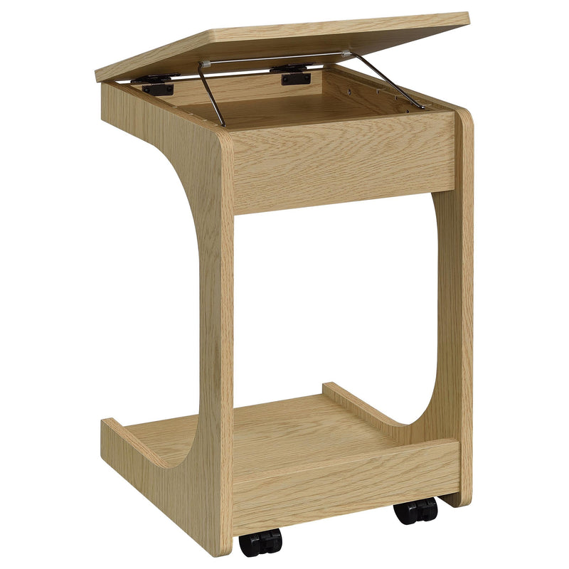 Ralston C-Shaped Lift-Top Sofa Side Table With Casters Light Oak - 930291