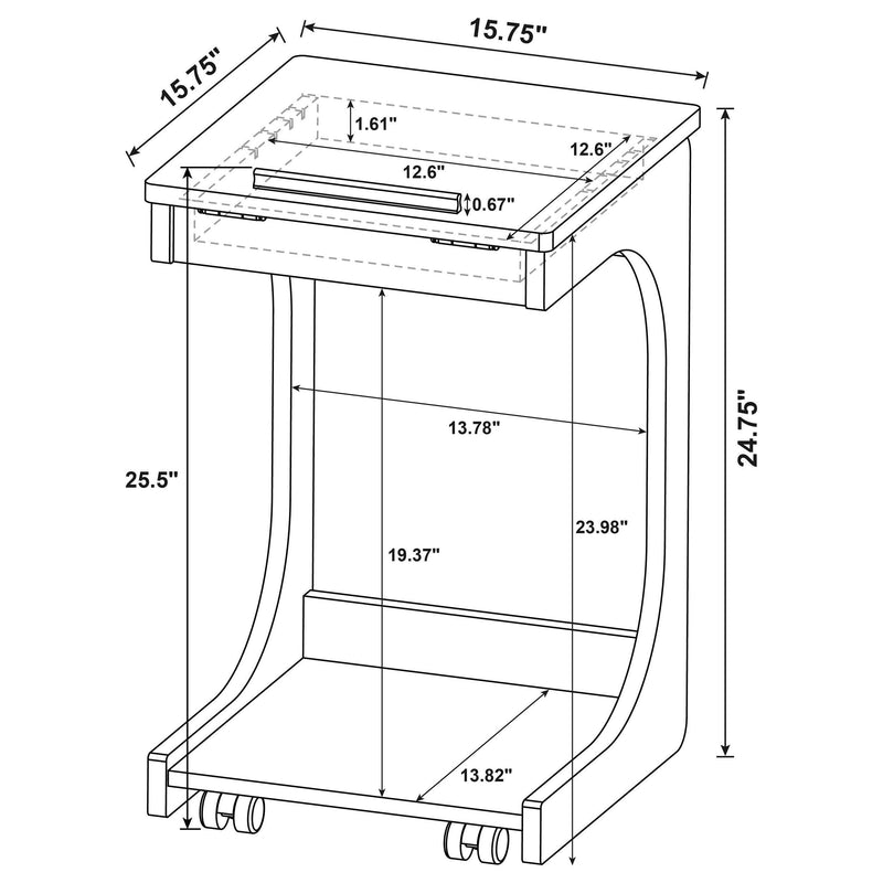 Ralston C-Shaped Lift-Top Sofa Side Table With Casters Light Oak - 930291