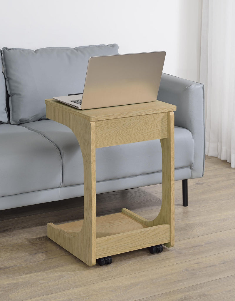 Ralston C-Shaped Lift-Top Sofa Side Table With Casters Light Oak - 930291