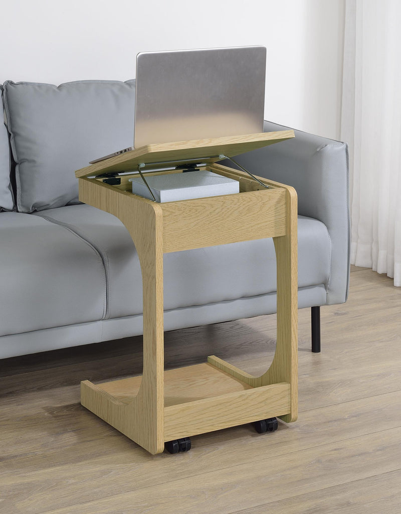 Ralston C-Shaped Lift-Top Sofa Side Table With Casters Light Oak - 930291