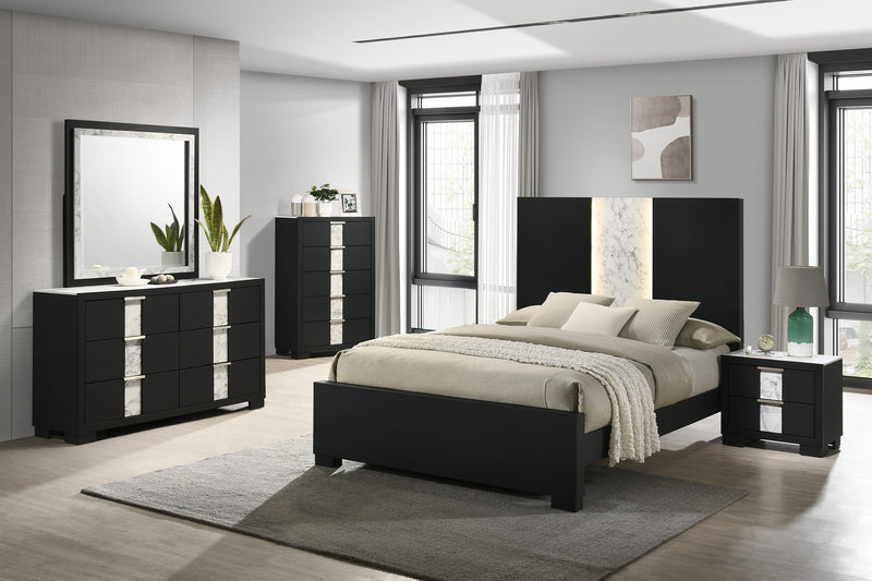 Rangley Black Queen LED Panel Bed - DMV FurnitureQueen Bed