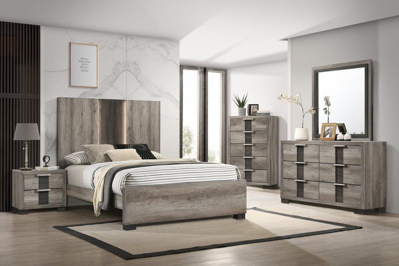 Rangley Brown Queen LED Panel Bed - DMV FurnitureQueen Bed