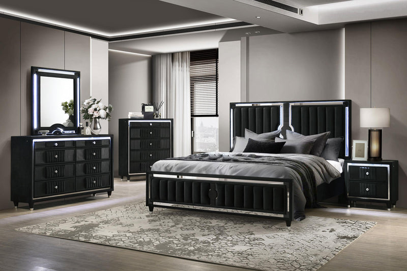 Ravenne 2-drawer Velvet Upholstered LED Nightstand with USB Black - 223192