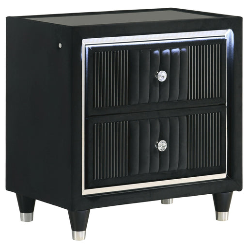 Ravenne 2-drawer Velvet Upholstered LED Nightstand with USB Black - 223192