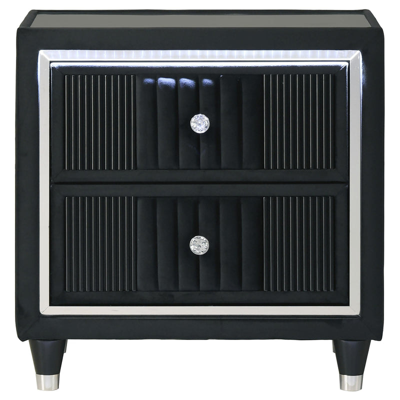 Ravenne 2-drawer Velvet Upholstered LED Nightstand with USB Black - 223192