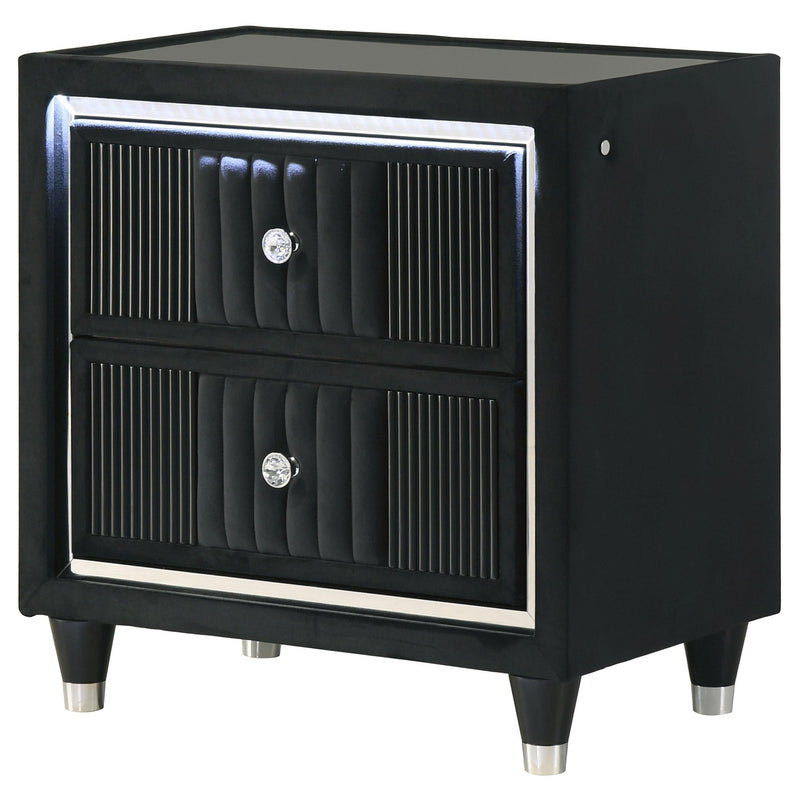 Ravenne 2-drawer Velvet Upholstered LED Nightstand with USB Black - 223192