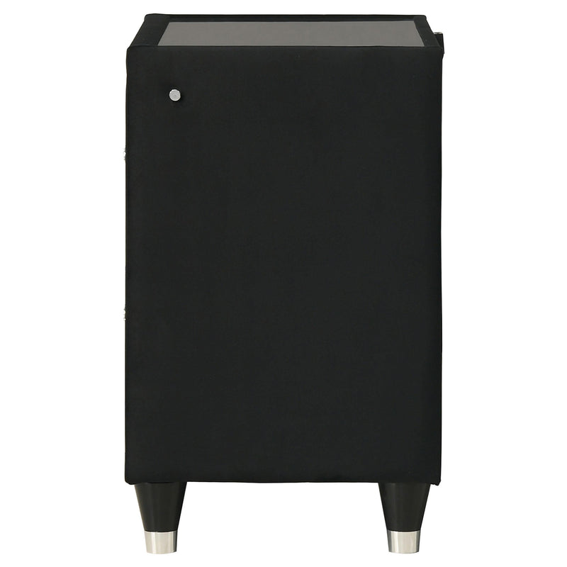 Ravenne 2-drawer Velvet Upholstered LED Nightstand with USB Black - 223192