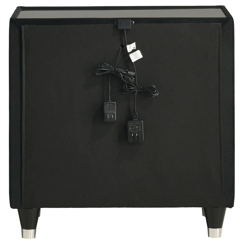 Ravenne 2-drawer Velvet Upholstered LED Nightstand with USB Black - 223192