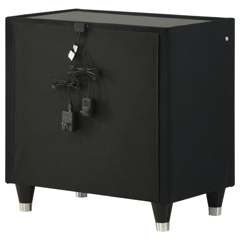 Ravenne 2-drawer Velvet Upholstered LED Nightstand with USB Black - 223192