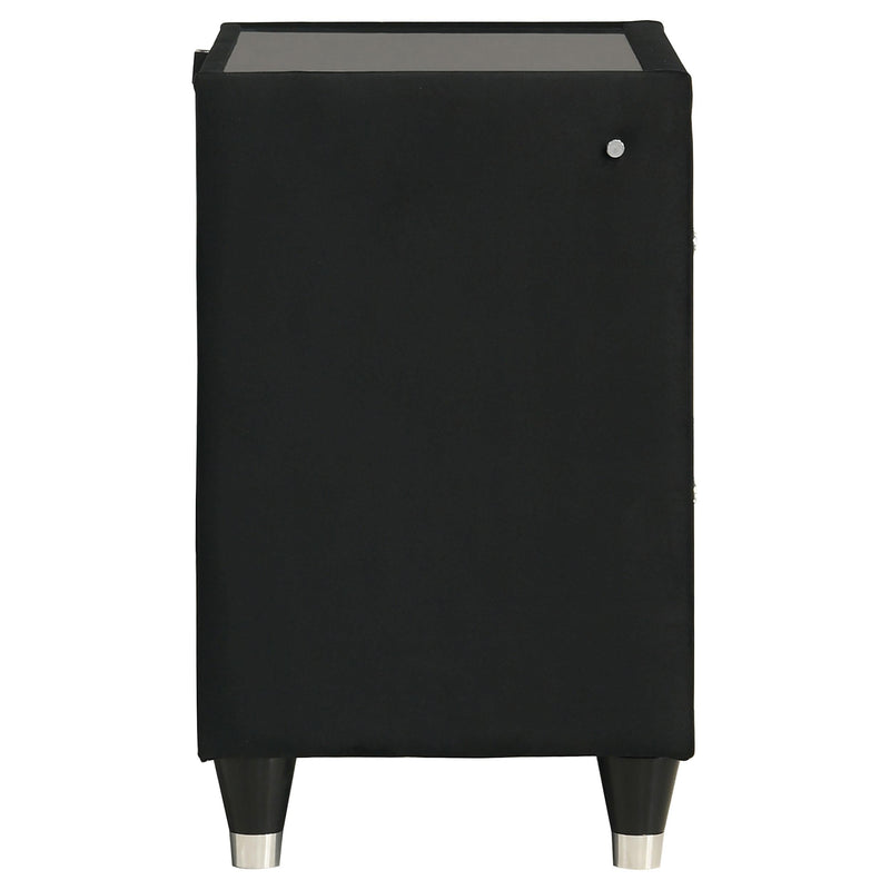 Ravenne 2-drawer Velvet Upholstered LED Nightstand with USB Black - 223192