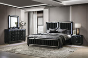 Ravenne 4-piece Velvet Upholstered California King LED Bedroom Set Black - 223191KW-S4