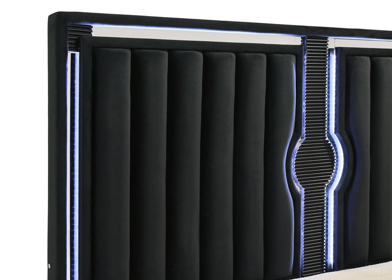 Ravenne 4-piece Velvet Upholstered California King LED Bedroom Set Black - 223191KW-S4