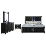 Ravenne 4-piece Velvet Upholstered California King LED Bedroom Set Black - 223191KW-S4