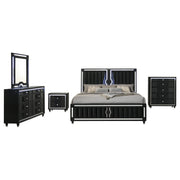 Ravenne 5-piece Velvet Upholstered California King LED Bedroom Set Black - 223191KW-S5