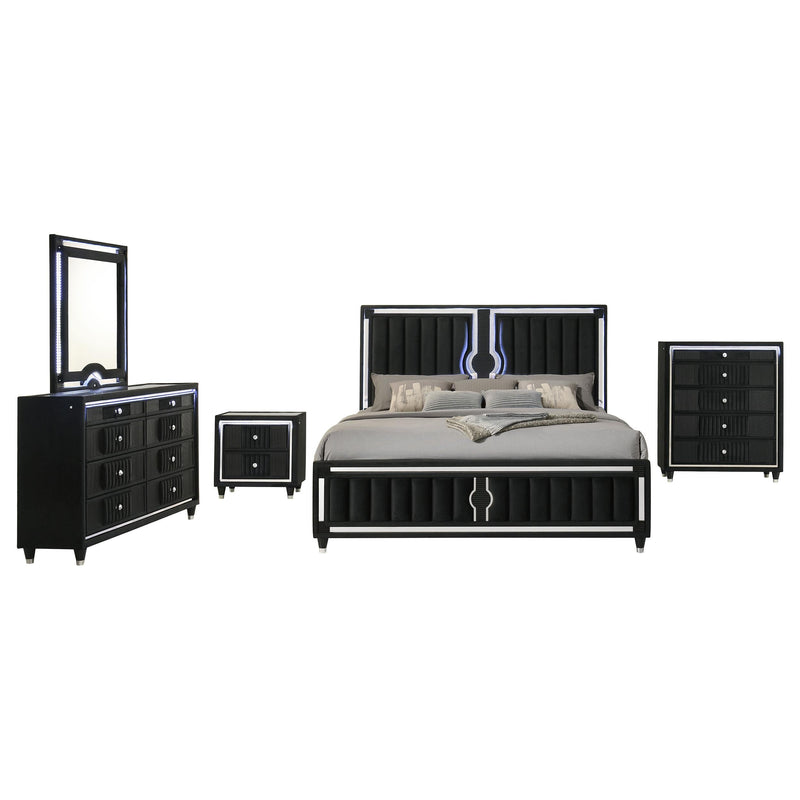Ravenne 5-piece Velvet Upholstered California King LED Bedroom Set Black - 223191KW-S5