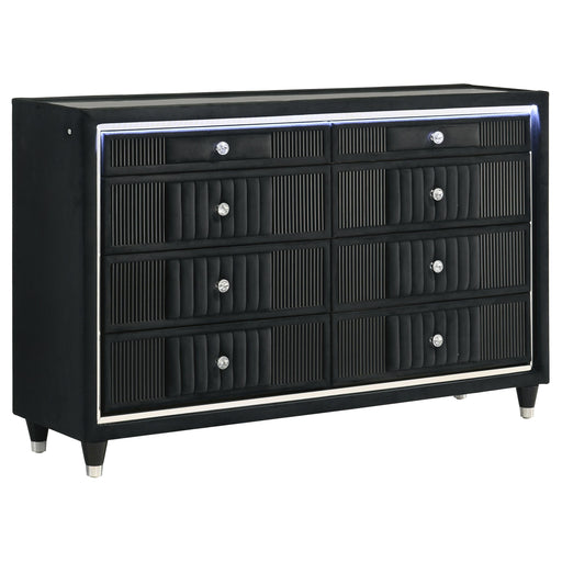 Ravenne 8-drawer Velvet Upholstered LED Dresser Cabinet Black - 223193
