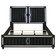 Ravenne Velvet Upholstered California King LED Panel Bed Black - 223191KW