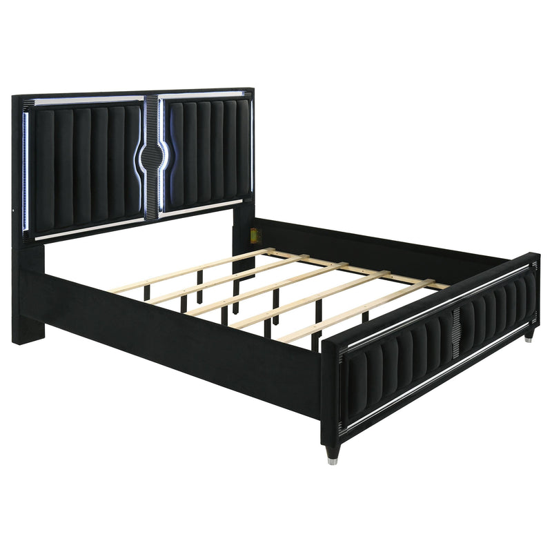 Ravenne Velvet Upholstered Eastern King LED Panel Bed Black - 223191KE