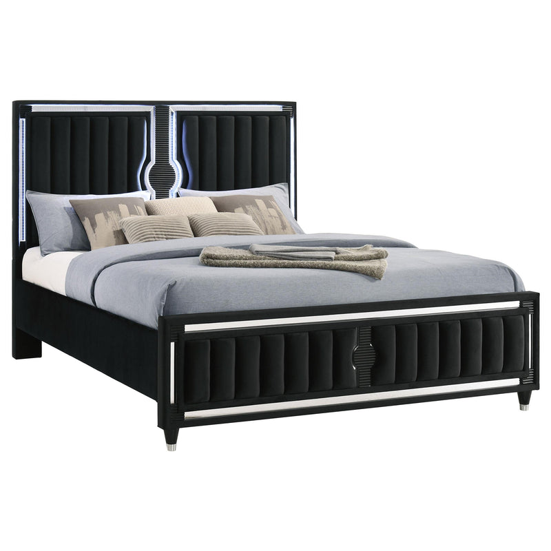 Ravenne Velvet Upholstered Eastern King LED Panel Bed Black - 223191KE