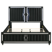 Ravenne Velvet Upholstered Eastern King LED Panel Bed Black - 223191KE