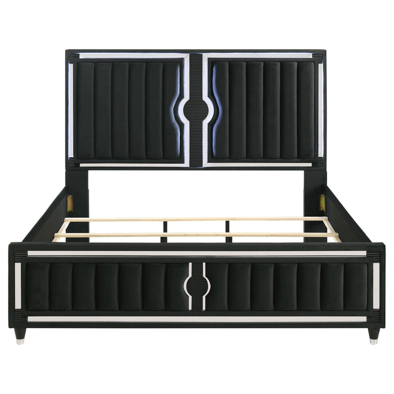 Ravenne Velvet Upholstered Eastern King LED Panel Bed Black - 223191KE