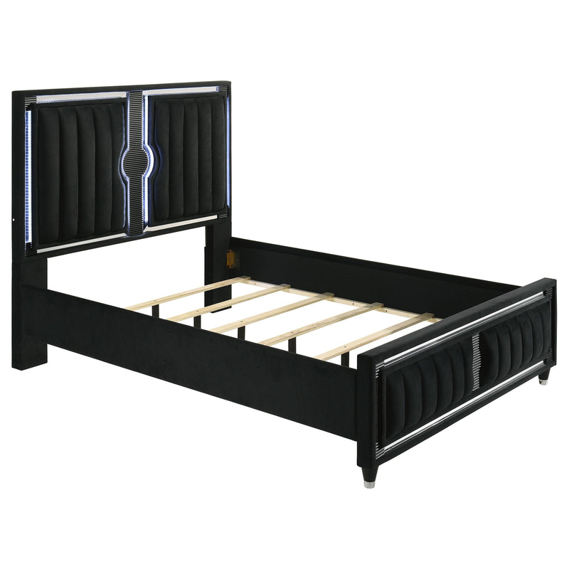 Ravenne Velvet Upholstered Queen LED Panel Bed Black - 223191Q