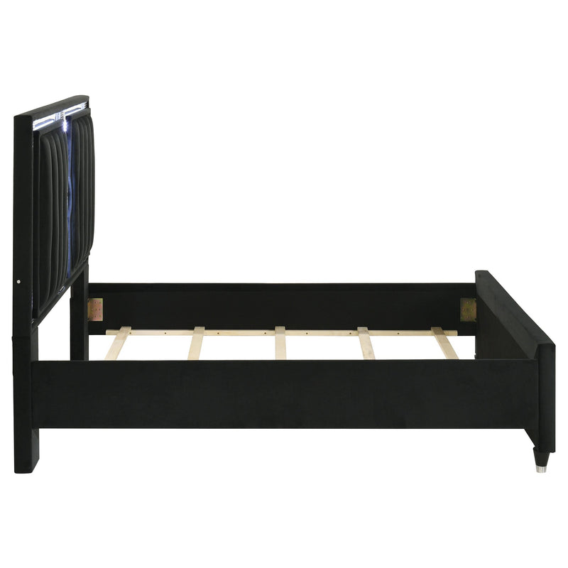 Ravenne Velvet Upholstered Queen LED Panel Bed Black - 223191Q